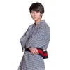 Ethnic Clothing Unisex Japanese Yukata Kimono With Belt Check Patterned Mens Womens Style Pajama Dressing Gown Bathrobe Lounge Wear