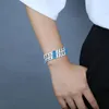 Braccialetti di collegamento Iced Out Azzurro CZ Per le donne Cristallo Zircone cubico Catena cubana Braccialetto Gioielli hip-hop Chiusura a moschettone Cadere