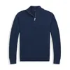 Hommes chandails automne hiver petit cheval à manches longues décontracté hommes laine mélange pull tricoté haut col montant demi fermeture éclair pull