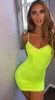 Abiti casual Neon Green Lemon Lace Spaghetti Strap Mini-lunghezza Prospettiva Vestidos Fashion Club Summer Bandage