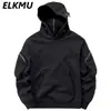 Men's Hoodies Sweatshirts Streetwear Harajuku Y2K Hip Hop High Neck Mask Windproof Pullovers Dark Black Techwear Cargo Tops 230725