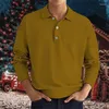 T-shirt da uomo a maniche lunghe con scollo a V e bottoni casual top polo vintage termica