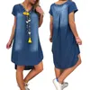 Casual Dresses 2023 Women Dress V-hals Pullover Short Sleeve Denim Plus Size Vestidos Summer Polyester Bigsweety Female