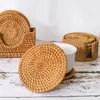 Table Mats 20cm Natural Rattan Coasters Set For Kungfu Tea Round Cup Mat Tableware Placemat Dish Weave Pad Kitchen Accessories