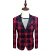 Costumes pour hommes hommes mode angleterre rouge Plaid à manches longues Costume manteau Costume présentateur de mariage robe coréenne discothèque mince