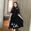 エスニック服ドレス2023年夏、黒人ドレスQipao Cheongsam Embroideryエレガントなオリエンタルシフォンao dai vietnam ta1985