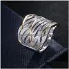 Cluster Ringe Gold Zwei Ton Diamant Ring Kristall Blatt Wrap Modeschmuck Frauen Band 080514 Drop Lieferung Dhvpc