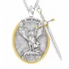 Hip Hop Hot Selling Cheap Necklace High Quality Alloy Archangel Michael Sword Necklace Boy Round Shield Alloy Pendant