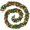 Dekorativa blommor Juldekorationer 2023 Green Garland Warm White LED Light Artificial Wreath Pise For Home Party Decor