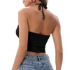 Débardeurs pour femmes Sexy Halter Évider Crop Tops Femmes Couleur Unie Sans Manches Casual Tant Gilet Kaki Vert Noir Top Femme Vêtements