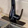 Rubinetti da cucina Rubinetto per lavabo montato su ponte in bronzo lucidato a olio Tirare verso il basso Miscelatore girevole a 360 gradi con piastra di copertura Lavello A