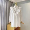 Robes décontractées printemps été mode 2023 femmes doux à manches longues volants perles diamants lâche noir blanc Mini robe