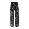 Mäns jeans Trendiga High Street Waste Soil Style Tie-Dyed Estruerad Twisted Steel Wire Forming Loose Straight Fashion Denim Pants