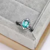 2023 Fashion New S925 Sterling Silver Electroplated Black Diamond Ring European and American Oval Emerald Women's Ring