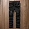 Hochwertige Herren-Jeans aus PU-Leder, lässiges Design, Biker-Jeans für Herren, schmal, Denim, gerade zerrissen, Biepa 8804209M