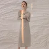 Casual Dresses Yigelila Fashion Women Autumn Long Dress Elegant Full Sleeve Solid Sticked Empire Slim Straight Ankle-Length 66911