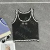 Gestrickte Tanktops für Damen mit Buchstaben und Perlen, T-Shirt, Damenunterhemden, Unterwäsche, abgeschnittene Oberteile für Mädchen