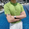 Men's Sweaters Summer Knitted Sweater Short Sleeve Crew Neck Slim Thin Business T-Shirt Shirts For Men Polo Shirt Solid Green