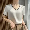 Suits 2023 Summer New Vneck/round Neck Strap Short Sleeve Tshirt Women's Satin Fashion Tank Top Silk Tshirt Thin Inner Shirt