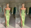 여자를위한 섹시한 녹색 무도회 드레스 여성 연인 비즈 크리스탈 하이 사이드 스플릿 이브닝 파티 생일 대회 가운 공식적인 착용 특별 행사 드레스