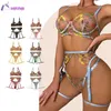 Lingerie Ensemble Sensuelle Dentelle Sous-Vêtements Broderie Transparente 3 Pcs Jarretières Fantaisie Belle Courte Kits De Soins De La Peau Intime Soutien-Gorge 230717