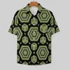 Męskie koszule mche zielone druk bluzki męskie sześciokąt kształt letni projekt krótkiego rękawu