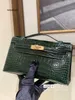 Kelli Bags fait à la main 5a Full Hand Work Square American Real Crocodile Pikelli Génération mini sac à main féminin 67 Emerald Have G21H