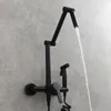 Fodable Kitchen Faucet mässing Black Kitchen Sink Mixer Trap Hot Cold Wall Montered with Spray Gun Rotating Sink Mixer