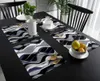 Esteiras de mesa linhas abstratas gradiente azul marinho jogo americano para jantar talheres cozinha prato tapete almofada 4/6 peças decoração de casa