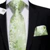 Cravates Hi-Tie Hommes Cravate en Soie Herbe Vert Cravates Cravate Florale Boutonnière Mouchoir Boutons de Manchette Ensemble Cravate de Mariage pour Marié 8,5 cm 230725