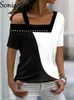 Sets Frauen Sommer Farben Kontrast Tops Mode Aushöhlen Diamant Kurzarm T-shirts Damen Straße Casual Sexy Off Schulter T-shirt