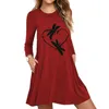 Nouveau best-seller Dragonfly Print Long Sleeve Slim Fit A-line Pocket Dress for Women