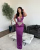 Dubai Arabic Lavender Plus Size Mermaid Abiti da sera lunghi per le donne Scollo a V profondo Perline Compleanno Prom Celebrity Pageant Abiti da festa per occasioni formali