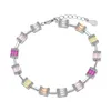 Luxury S925 Sterling Silver Designer Armband Chain For Woman Square Colorful 5A Cubic Zirconia Women Armband Diamond Charm Chains Bangles smycken Presentlåda