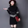 2021 Nowa jesień zimowa sukienka Sweter Kobiety dzianiny pulloczy swobodne ciepłe ciepłe ubrania w rozmiarze średniej długości grube ciepło