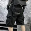 Hommes Noir Rubans Hip Hop Cargo Shorts Poches Tridimensionnelles Harajuku Punk Pantalon Court Bermuda Homme