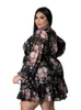 Plus la taille Robes Plus La Taille Femmes Fleur Imprimer En Mousseline De Soie Sexy Col En V À Manches Longues Robe Femme Élégante Robes De Soirée En Gros Drop 230726