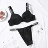 Lettera di marca Biancheria intima di strass Donne Sex Secrets Bikini Perizoma Lingerie Set Reggiseno push-up regolabile BCD Cup Panty 2 pezzi X0526