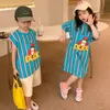 T-shirts Summer Children Brother Sister Matching Clothes Boys Fashion Cartoon Print T-shirt Girls Casual Dress Sibling Outfits 230725