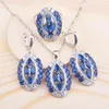 Necklace Earrings Set Wedding Cifts Blue Crystal Silver Color Jewelry For Women CZ Bracelet Pendant Ring 2023 QS0711