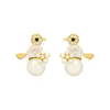 Stud Earrings 2023 Cute Bird For Women Rhinestone Imitation Pearl Earring Girls Party Engagement Temperament Jewelry