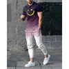 Herren-Trainingsanzüge, Sommer-T-Shirt, Set mit Ärmeln, täglicher lässiger 2-teiliger 3D-Smilin-Gesichtsdruck, modischer, cooler Streetwear-Anzug