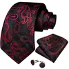 Bow Ties 2023 Luxury Men's Red Paisley Black Silk Tie Set Wedding Accessories Handduk Manschettknappar Gåvor till män Wholesale Dibangu