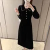 Casual Dresses French Hepburn Wind Restoring Ancient Ways During Spring Autumn 2023 Doll Pleuche Temperament Black Long Sleeve Dress