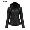スーツZOGAAフード付きレザージャケットトゥワフィス取り外し可能な大きなサイズの革のジャケット女性用PUレザージャケット