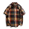 Mannen Casual Shirts 2023 Retro Plaid Shirt Mannen Korte Mouwen Zomer Trendy Merk Knappe Alle Match Losse Jas Voor kleding