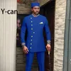 Men's Tracksuits African Suits For Men 2023 Spring Summer 3 PCS Set Dashiki Single Breasted Jacket And Trousers Match Muslim Caps A2316052