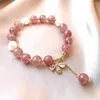 Braccialetti con ciondoli Braccialetto di perline con cristalli di fragola Pietra semipreziosa naturale Ciondolo a forma di ape in vera perla Cz Elastico rotondo