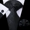 Neck Ties Hi-Tie Business Black Luxury Plaid Mens Tie Silk Neckties Fashion Tie Chain Hanky Cufflinks Set Design Gift For Men Wedding 230725