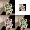 Cluster Rings Green Pink Crystal Dragonfly Women Gold Ring Fashion Jewelry Gift Will And Sandy Drop Delivery Dhs3H